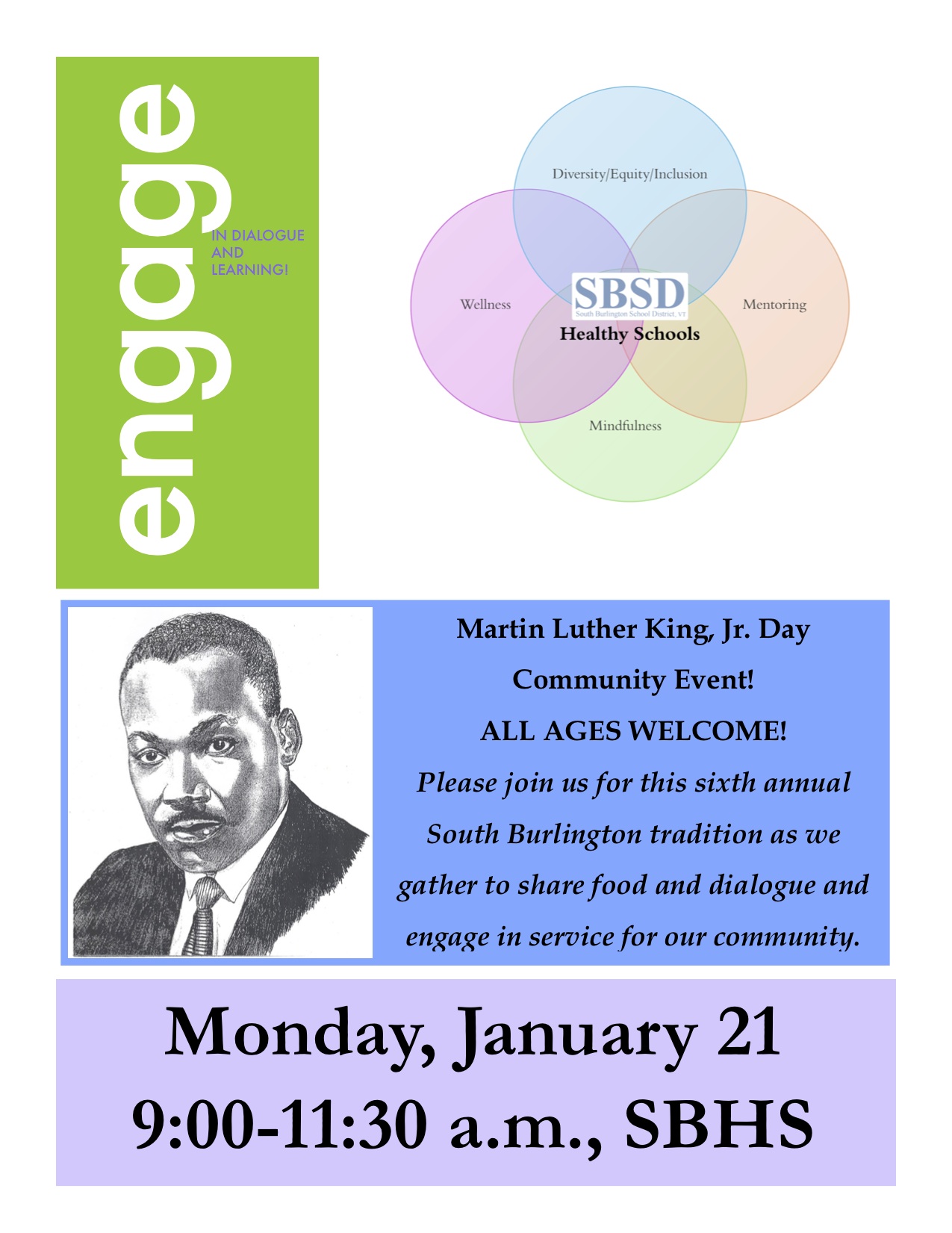 MLK Jr Day Community Event Flyer -- January 21, 2019